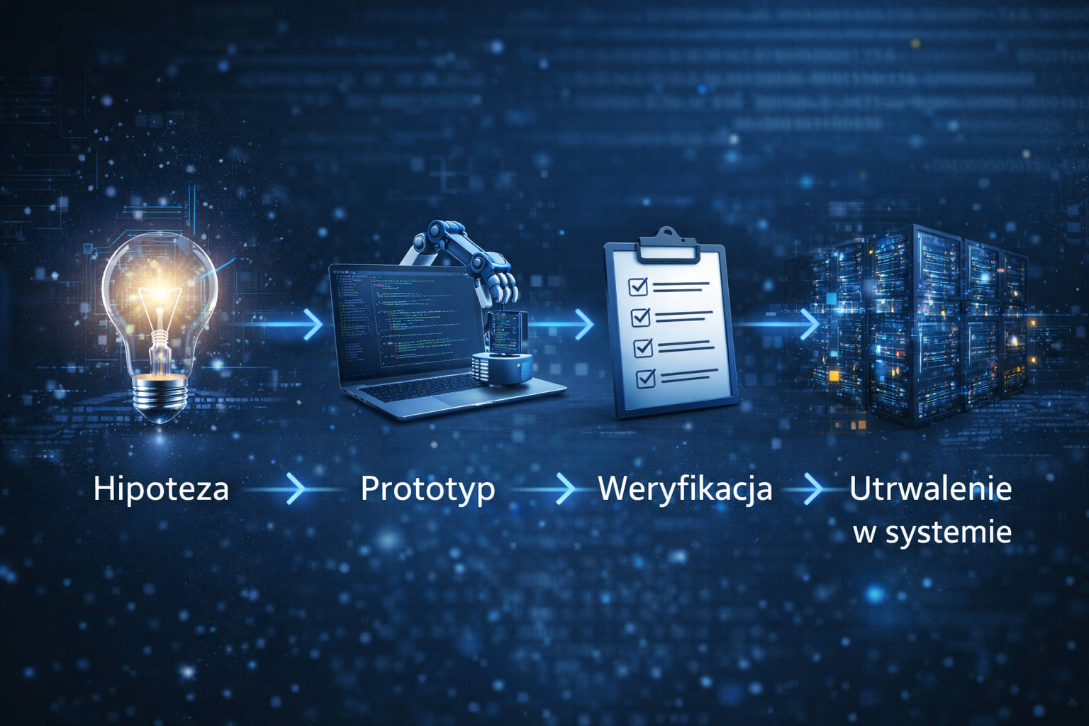 hipoteza → prototyp → weryfikacja → utrwalenie w systemie